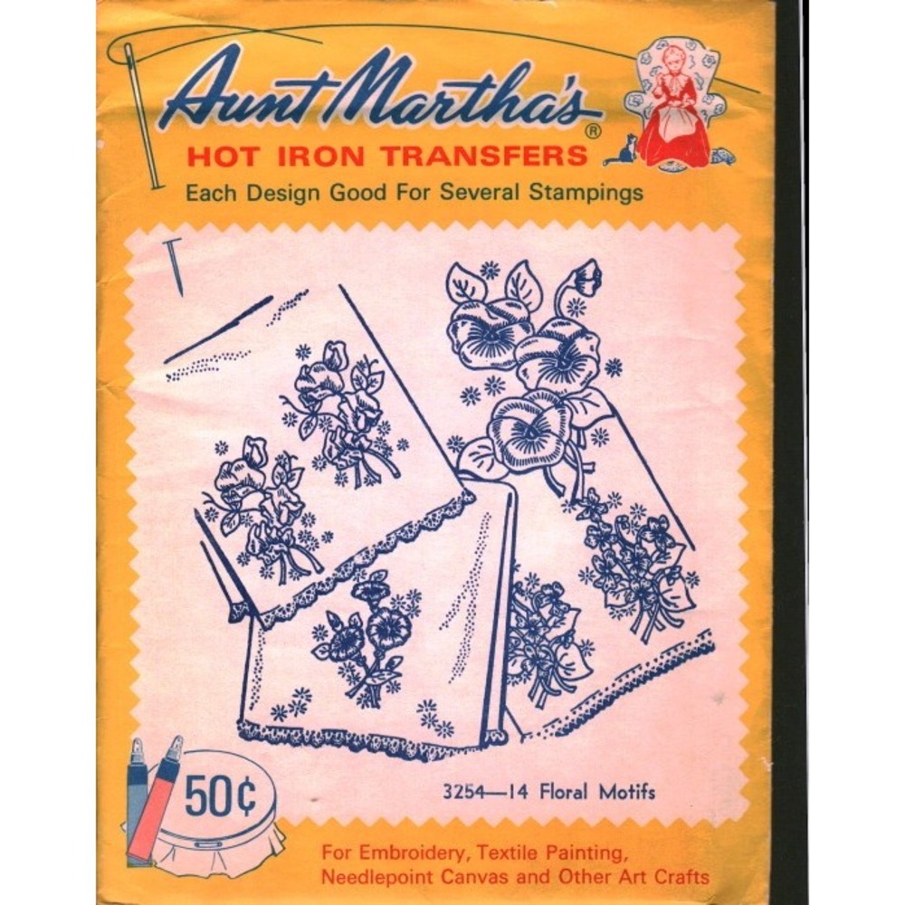 Aunt Martha's Hot Iron Transfers 3254-14 Floral Motifs Vintage Pattern